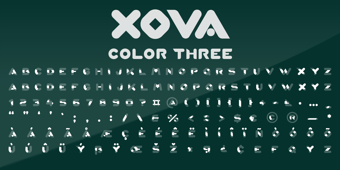 Beispiel einer Xova Layered COLOR TWO-Schriftart